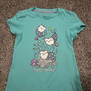 bcg Teal Short Sleeve Tee with Mermaid Cat Graphic